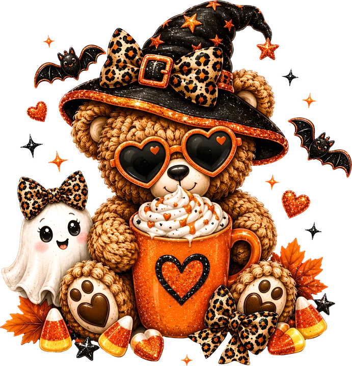 Cute Bear Witch with Coffee DTF Transfer