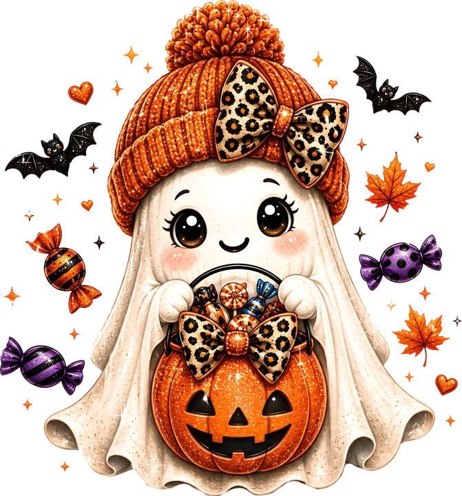 Cute Ghost with Pumpkin DTF Transfer