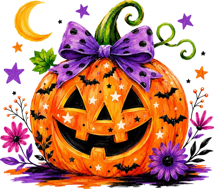 Calabaza con lazo de lunares morados — Transfer DTF