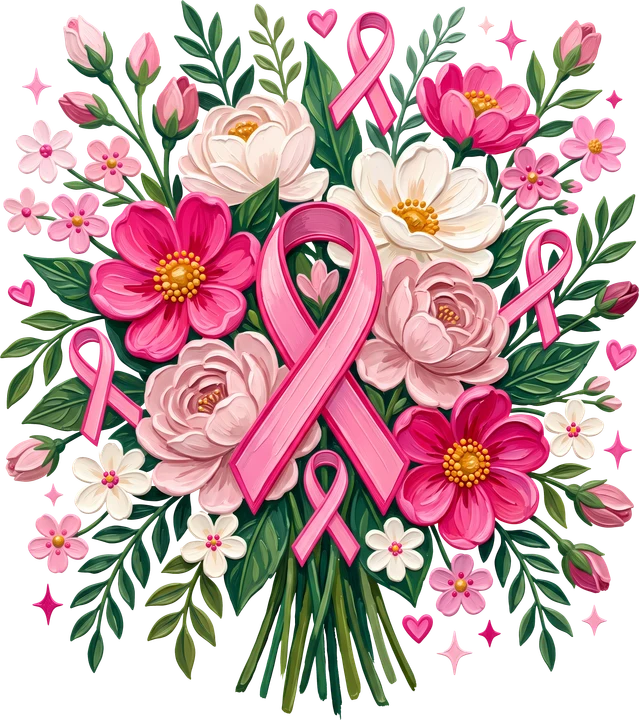 Pink Ribbon Floral Bouquet DTF Transfer