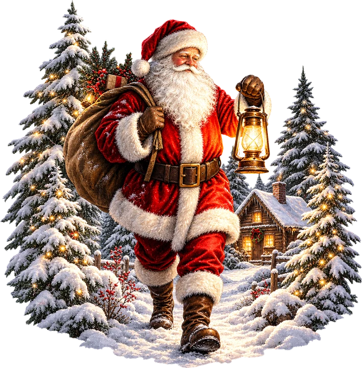 Santa with Lantern DTF Transfer