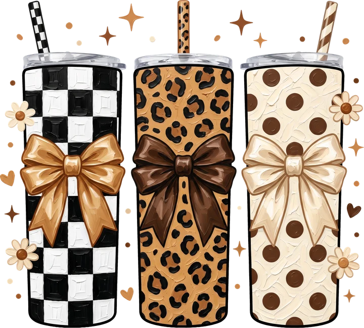 Patterned Tumblers with Bow DTF Transfer