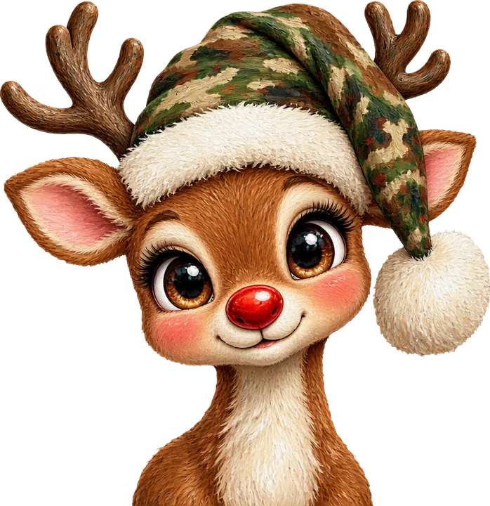 Cute Reindeer in Camo Hat DTF Transfer