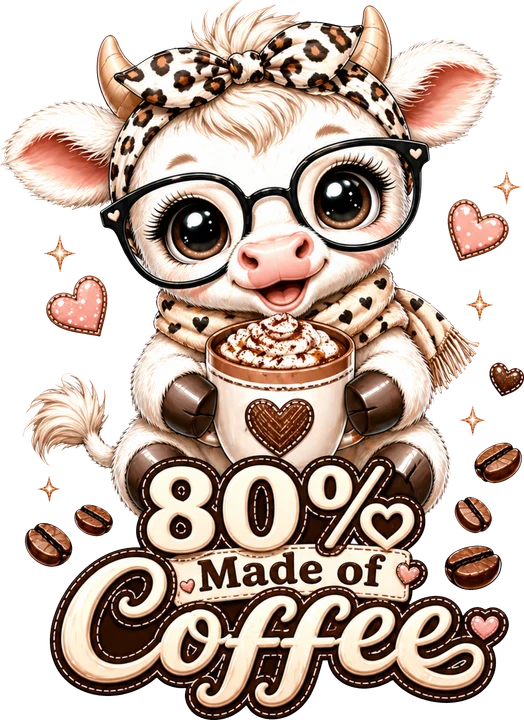 Cute Cow with Coffee DTF Transfer