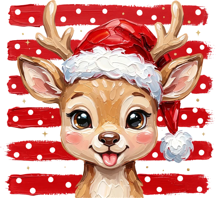 Adorable Deer in Santa Hat DTF Transfer