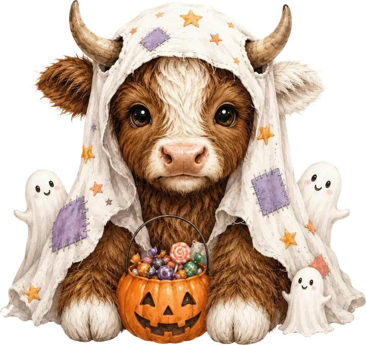 Cute Cow in Witch Hat DTF Transfer