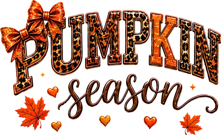 Tekstong Pumpkin season na may leopard print at laso — DTF Transfer