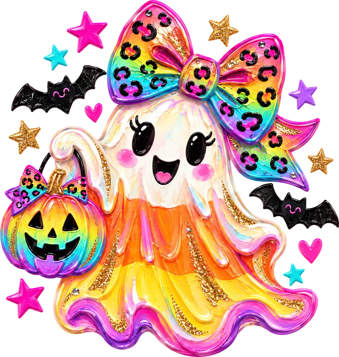 Cute Ghost with Rainbow Bow DTF Transfer