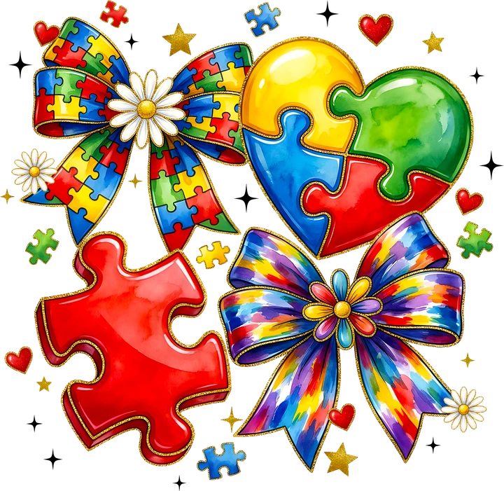 Autism Awareness Puzzle Bow DTF Transfer