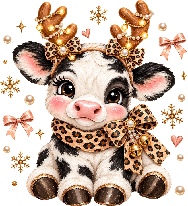Cute Cow with Antlers DTF Transfer