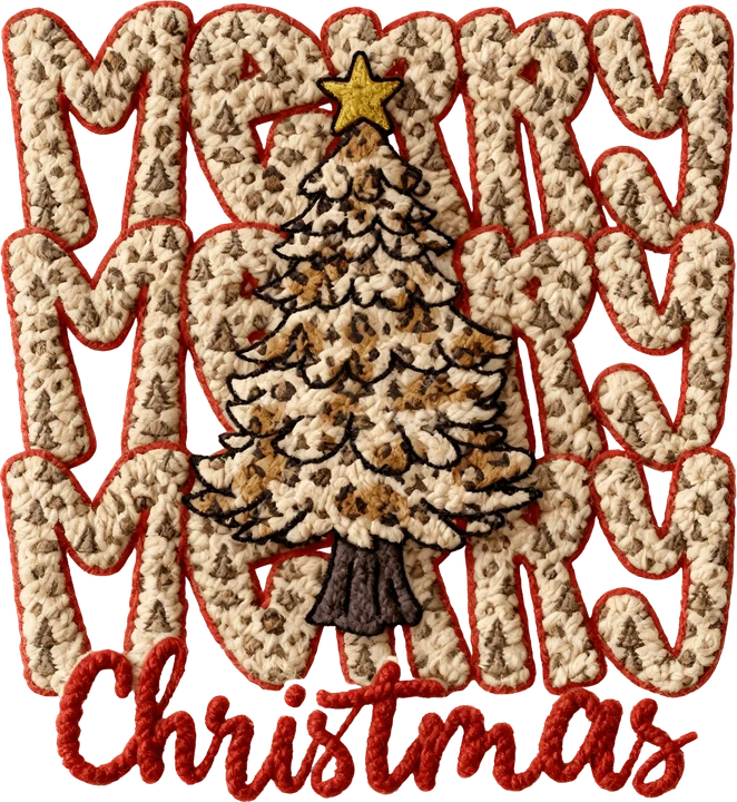 "MERRY" Árbol de Navidad con estampado de leopardo — Transfer DTF