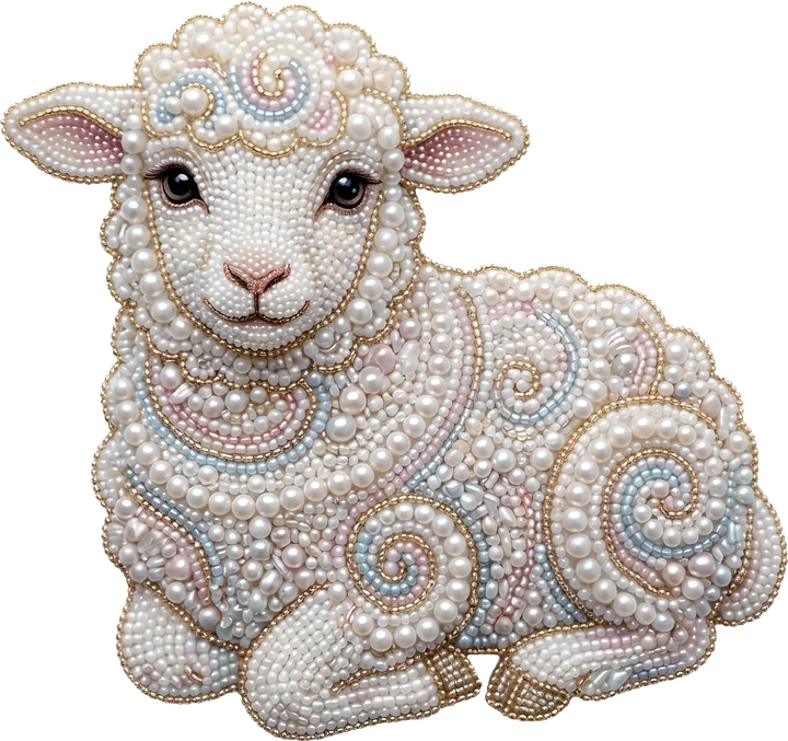 Pearl Embellished Easter Lamb DTF Transfer