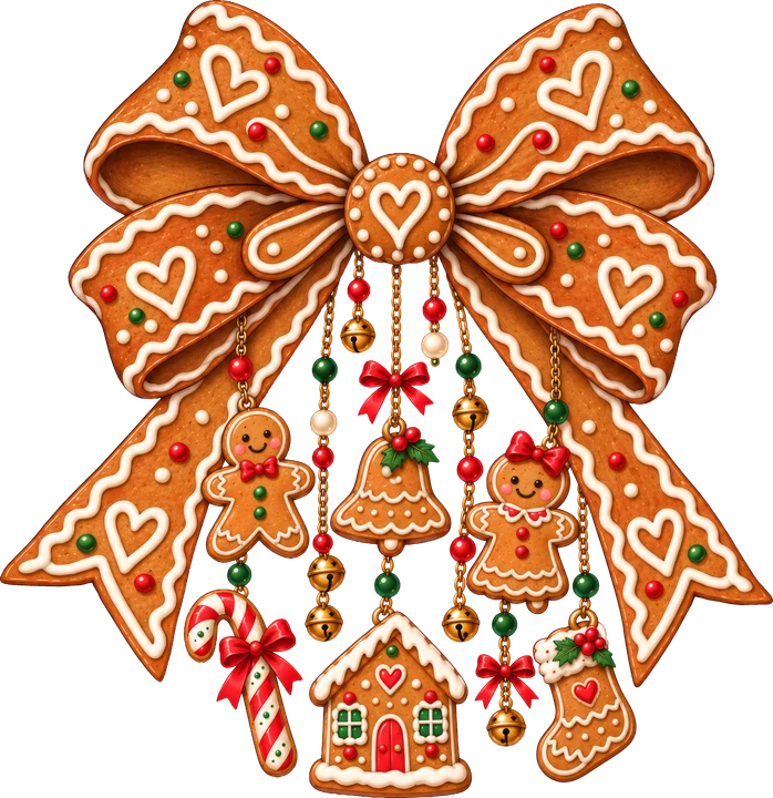 Lazo de jengibre con decoración festiva — Transfer DTF