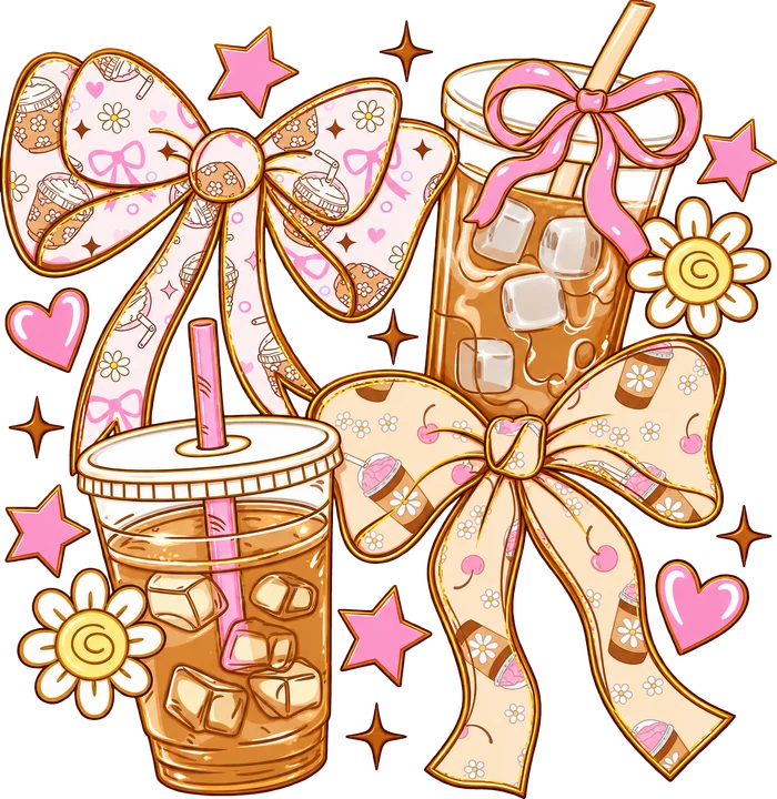 Iced Coffee Bow Design DTF Transfer