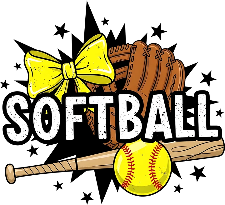 Softball with Bow and Glove DTF Transfer