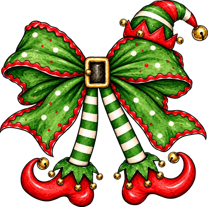 Elf Hat and Bow DTF Transfer