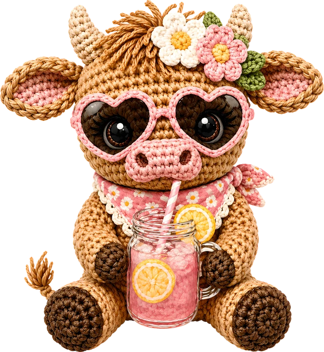 Crochet Cow with Lemonade DTF Transfer