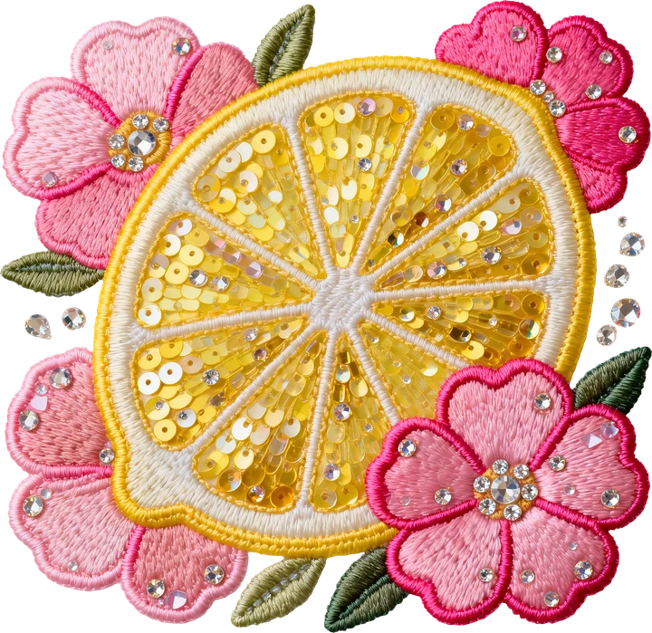 Lemon Slice with Pink Flowers DTF Transfer