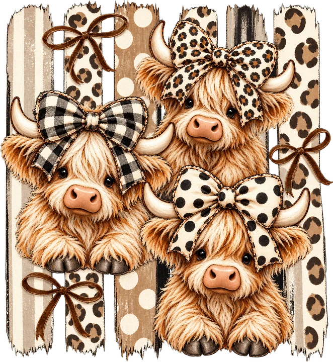Cute Highland Cows with Bow DTF Transfer