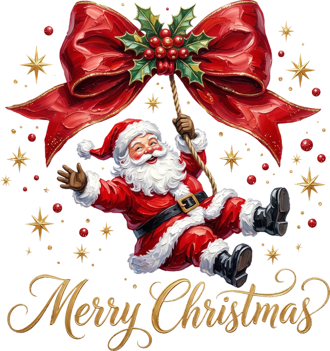 Santa with Red Bow DTF Transfer