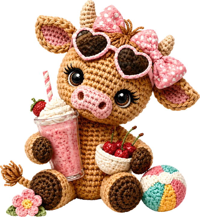 Crochet Cow with Summer Treats DTF Transfer