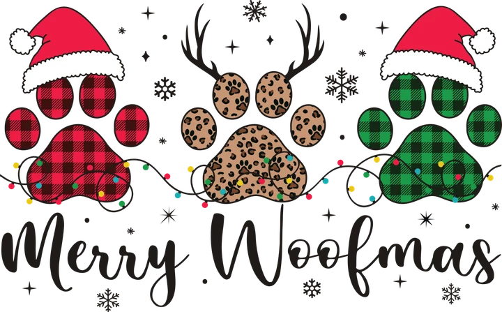 Huellas navideñas — Merry Woofmas — Transfer DTF