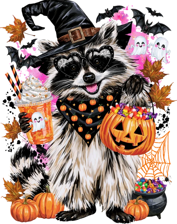 Witch Raccoon with Candy DTF Transfer