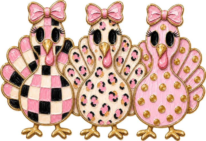 Three Pink Turkey DTF Transfer