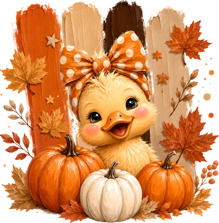 Autumn Bird with Pumpkins DTF Transfer
