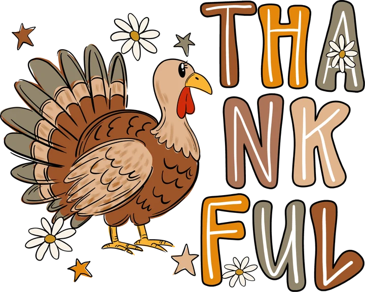 "Thankful" Pabo na may mga bulaklak na daisy — DTF Transfer