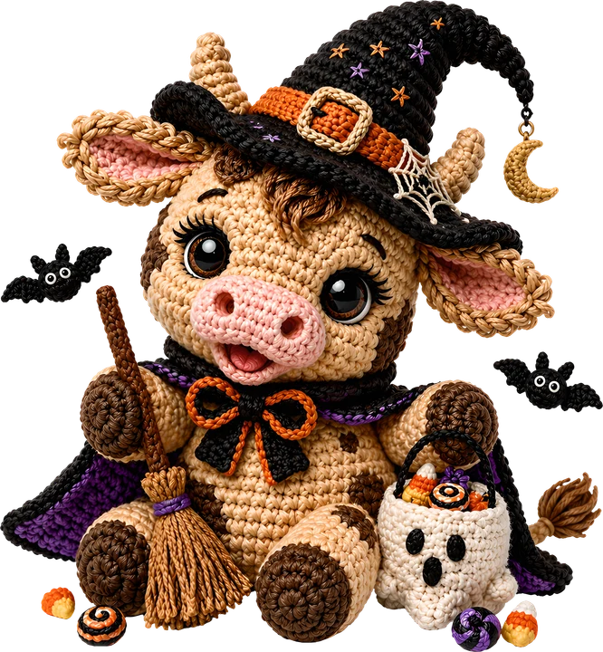 Crochet Witch Cow DTF Transfer