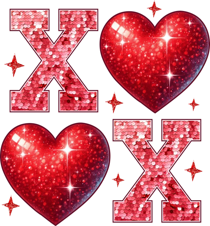 Sparkly Hearts and X's DTF Transfer