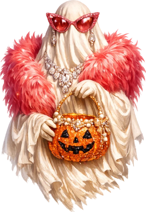 Chic Ghost with Pumpkin Basket DTF Transfer