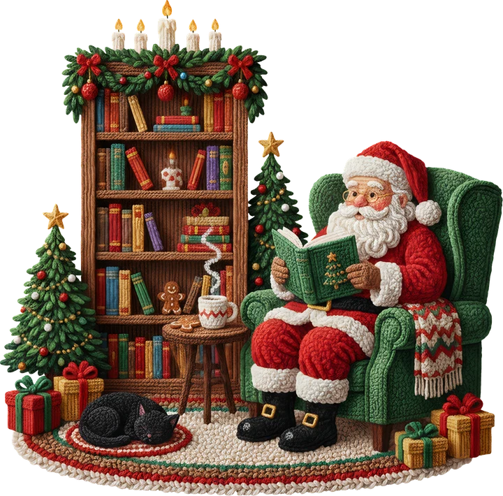 Pagbabasa tungkol kay Santa Claus mula sa Bookshelf — DTF Transfer