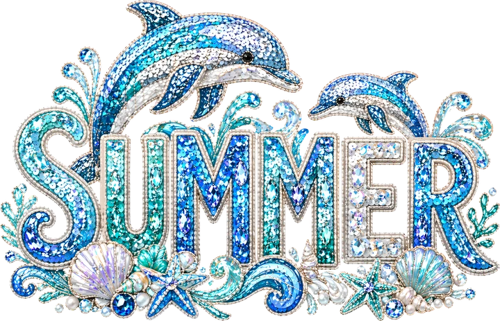 Summer Dolphins Glitter DTF Transfer