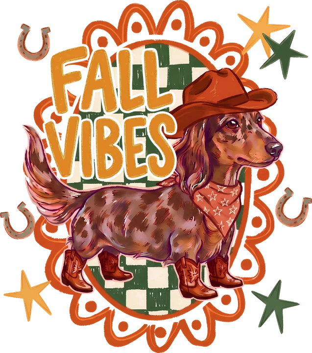 Phong cách thu "Fall Vibes" dành cho chó Dachshund — Hình in chuyển nhiệt DTF