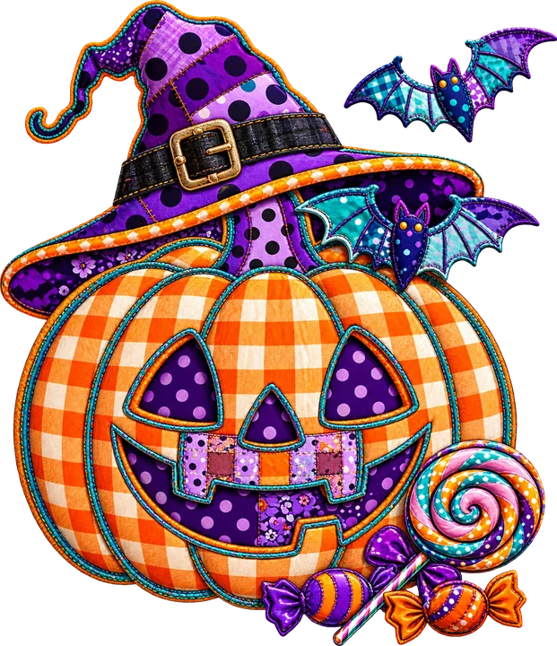 Calabaza de bruja con diseño de patchwork — Transfer DTF