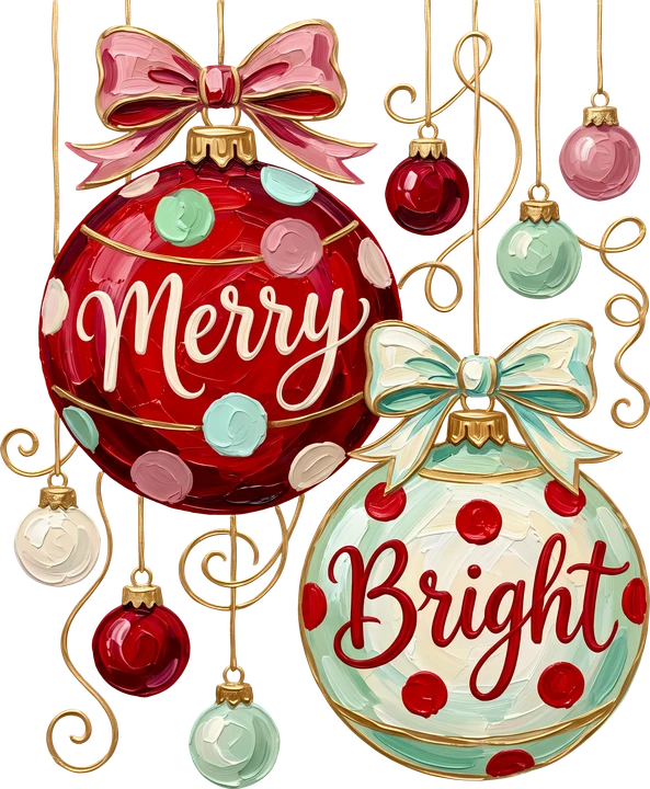 Merry & Bright Christmas Ornaments DTF Transfer