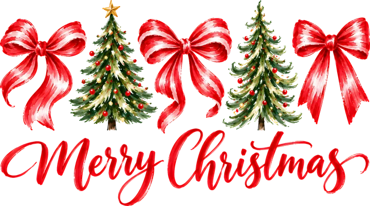 Merry Christmas with Trees and Bows DTF Transfer