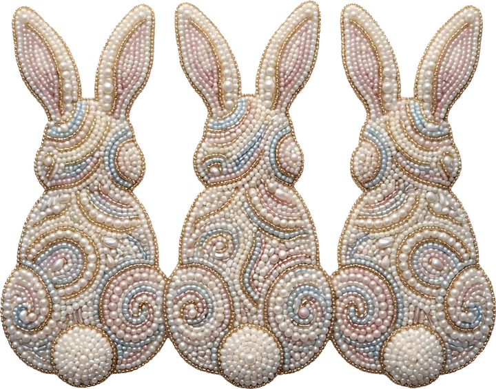 Pearl Embellished Easter Bunnies DTF Transfer