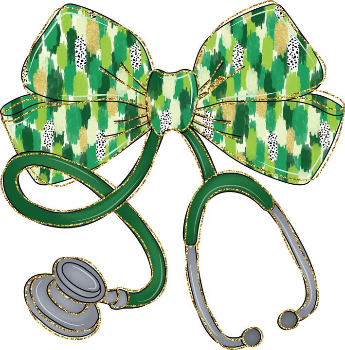 Green Camo Bow with Stethoscope DTF Transfer