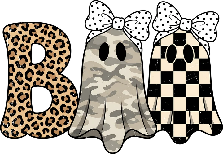 Leopardos, camuflaje y fantasmas con estampado de cuadros — Transfer DTF