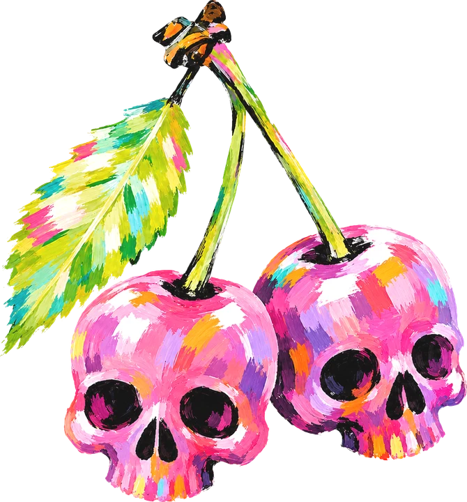 Skull Cherries with Rainbow Paint Effect DTF Transfer