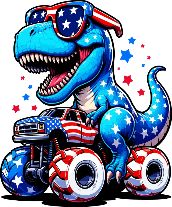 Patriotic Dinosaur Monster Truck DTF Transfer