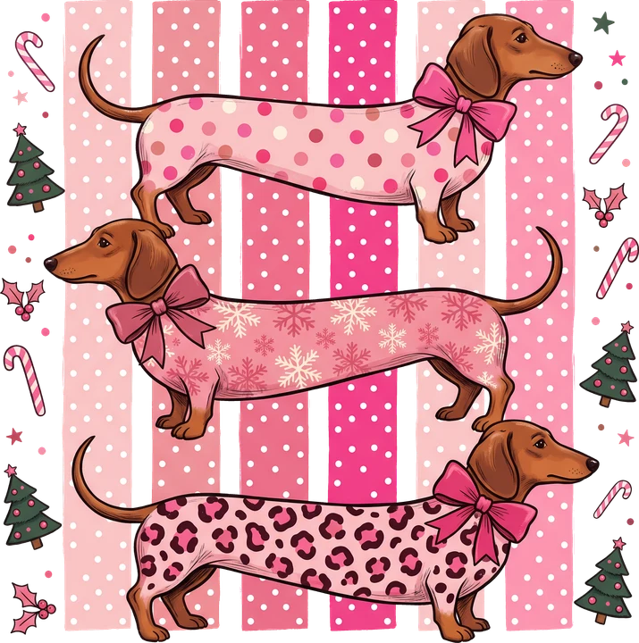 Dachshunds in Festive Outfits DTF Transfer