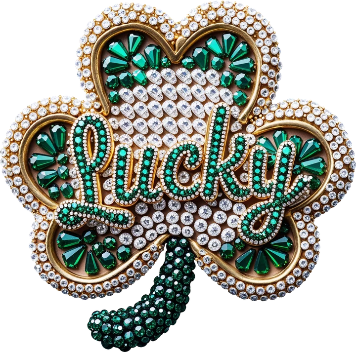 Cỏ ba lá viền vàng với chữ "Lucky" — Hình in chuyển nhiệt DTF
