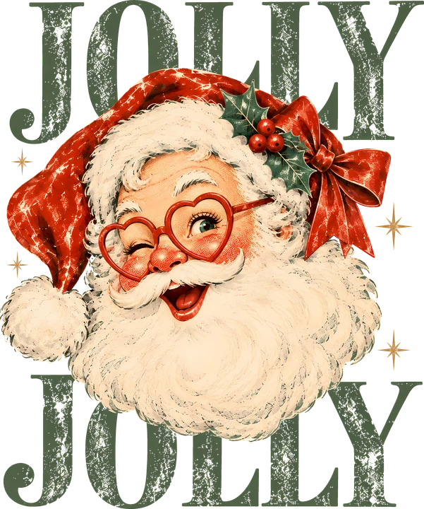 Papá Noel alegre con gafas de corazón — Transfer DTF