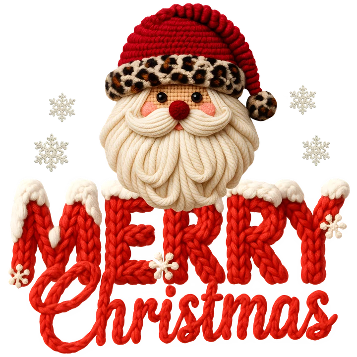 Ông già Noel đội mũ có họa tiết báo và dòng chữ "Merry Christmas" — Hình in chuyển nhiệt DTF