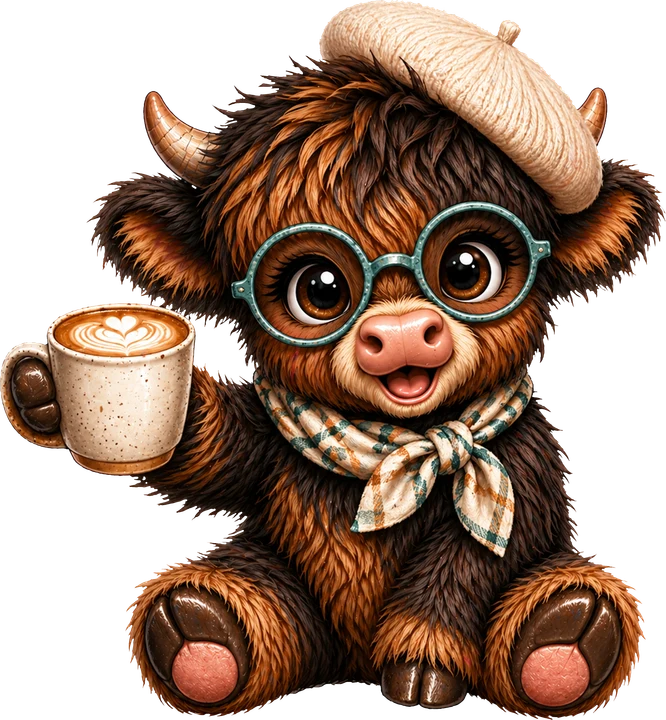 Cute Cow with Coffee DTF Transfer