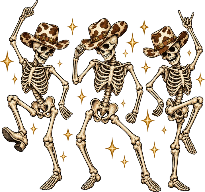 Dancing Skeletons with Cowboy Hats DTF Transfer